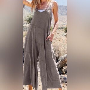 Ces Femme Gray Jumpsuit with pockets - adjustable with back ties.. one size